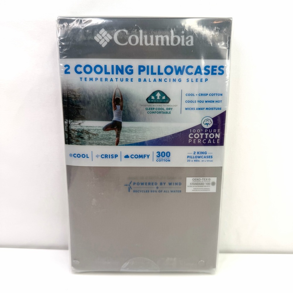 Columbia Stratus Gray 2PC Cooling Temperature Balancing King Pillowcases